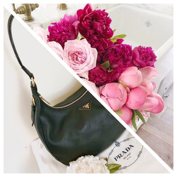 PRADA Black Leather Vitello Daino Large Hobo Bag